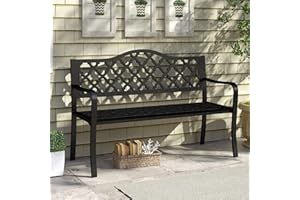 SFAREST 2-3 Seater Garden Bench, Outdoor Loveseat Patio Bench Seating with Armrest and Backrest, Slatted Park Chair Metal Frame Leisure Lounger Seat for Porch, Lawn Yard (128 x 56 x 89 cm)