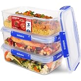 Sistema KLIP IT PLUS Food Storage Containers | 2.2 Litre | Stackable Leak-Proof Fridge/Freezer Safe Food Containers | 3 Pack