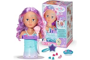 BABY born Styling Head Mermaid - Doll Make-up & Styling Head for children from 3 years - Rotatable & suitable for the bathtub - With water function, brush, diadem & accessories