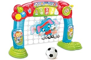 Clementoni Baby 17438 - Tira e Segna Goleador Evolution, Porta Calcio per Bambini 18 Mesi - Gioco elettronico e interattivo, Centro attività, insegna i Numeri - parlante in Italiano, Made in Italy