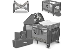 Lionelo Sven Plus 2in1 Travel Cot and Portable Baby Zone for newborns 0-36 Months Foldable with 2-level Heights, Changing Table, Mattress, Side Entrance Mesh Walls Mosquito Net Canopy Wheels Organiser