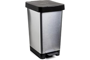 Tatay Poubelle de Cuisine Smart, Capacité 25L, Pédale Rétractable, Polypropylène, Sans BPA, Sac Poubelle 30L. Gris Metallise. Dimension 26 x 36 x 47cm
