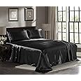 Satin Sheets Queen [4-Piece, Black] Hotel Luxury Silky Bed Sheets - Extra Soft 1800 Microfiber Sheet Set, Wrinkle, Fade, Stain Resistant - Deep Pocket Fitted Sheet, Flat Sheet, Pillow Cases