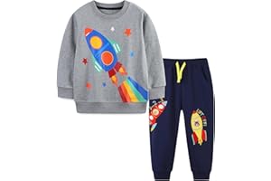 Tokeya Tuta Sportiva Ragazzo Bambino Abbigliamento Set Sportivo Cotone Manica Lunga Completo Felpa e Pantaloni Dinosauro Razzo Stampa Autunno Inverno Primavera Vestiti Felpa per Ragazzi Età 2-7 Anni