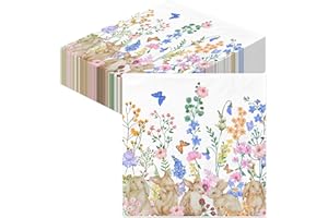 AFYHH Spring Easter Napkins Decorations - 80Pcs Floral Bloom Paper Napkins Easter Spring Table Decorations Bunny Flowers Serviettes for Birthday Engagement Baby Shower Bridal 33x33cm