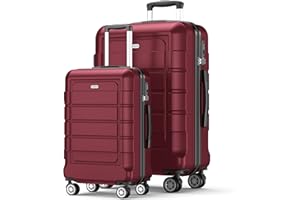 SHOWKOO Suitcase Sets 2 Piece 20+28 Inch Carry on Hard Shell PC+ABS Expandable Lightweight Durable Trolley Travel Cabin Luggage with Spinner Wheels TSA Lock, Red