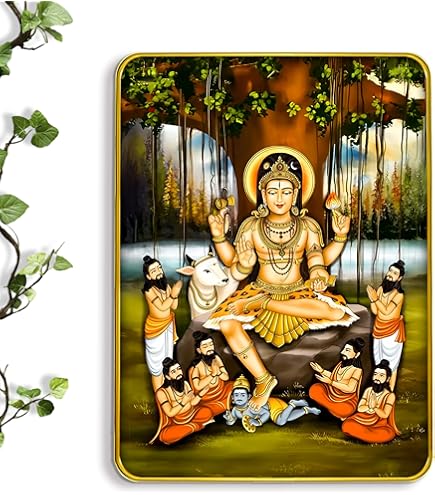 Quadro Da Parete Lord Dakshinamurthy, Yoga, Con Cornice In Legno, 25,4x30,5 Cm, Marrone, Pavan Photo Laminations