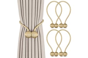4 Piezas Abrazaderas Cortinas, VEGCOO Correas de Imán para Cortina, Hebillas Cuerda con Detalle de Bola de Gancho para la Decoración de Cortinas (Dorado)