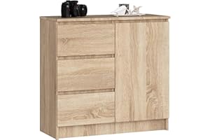AKORD | Cassettiera K-80 JERRY con 3 Cassetti | Armadio Cameretta con 2 Ripiani e 1 Anta | Moderna Mobiletto per Soggiorno | Moderno | 80x77x35 cm | Rovere Sonoma + Frontale Rovere Sonoma