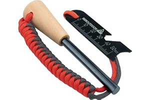 RKR OUTDOOR Ferro Rod Flint Fire Starter Kit with Handcrafted Wood Handle |12,000+ Strikes | Survival Flint and Steel Rods with Multi-Tool Striker and Paracord Neck-Wrist Lanyard for Your Camping Gear