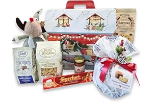 Cesti Natalizi Speciale Italia – Confezione Regalo Casa del Natale, Cesto Natalizio Gastronomico con Panettone da 500g, Spumante e Prodotti Alimentari, 8 pezzi