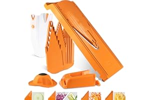Börner Cortador de Verduras V3 (Set Profesional) • Mandolina en V multifuncional para cortar en Rodajas, Juliana y Cubos • Cortadora Ajustable • Cuchilla de Acero Inoxidable • Color: Naranja
