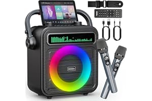 GESNADA Karaoke 2 Micrófonos Inalámbricos, Altavoz Portátil para Karaoke con Sistema PA y LED, Compatible con Bluetooth/TF/USB/AUX/TWS, Es una Excelente Opción de Regalo para Niños, Familiares y Amigos