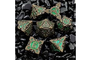 HKDZ 7 Pcs Dnd Dice, Metal Polyhedral Rpg Dnd Dice Set, D&d Dice For Role Playing Game Dungeons And Dragons Dice Mtg Pathfinder D&d Dice Set Green Powder