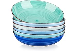 Vancasso Miseczki do zupy z kamionki, 6-częściowy zestaw talerzy do zupy, talerze do makaronu, głębokie talerze spaghetti, miski do makaronu, ramenu, duże miseczki do sałatek, miski wielofunkcyjne