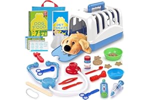 STAY GENT Pet Care Toy Vet Role Play Doctors Set for Kids, 29 Pcs Pretend Play Kit for Feeding and Treating Carrier Examine Plush Puppy Dog Vet Learning Gifts for Children Boys Girls 3 4 5 6 Years Old