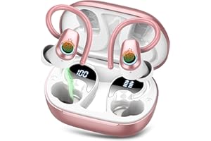 POOUNUR Cuffie Bluetooth Sport, 2025 Auricolari Bluetooth 5.3 con 4 ENC Cancellazione Rumore Mic, 50 Ore Cuffie Wireless HiFi Stereo, IP7 Impermeabili, Ricarica Rapida, Cuffiette Bluetooth per Running, Rosa