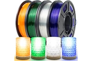 IEMAI Clear PLA Filament 1.75mm Set, Transparent/Blue/Green/Orange PLA Filament 250g × 4 Spool, High Light Transmittance Multicolor Clear 3D Printer Filament Bundle