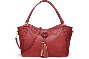 VINBAGGE Damen Handtasche Leder Henkeltasche Top Griff Tasche Vintage Weiches Umhängetasche Schultertasche für Frauen Arbeit Schule Shopper Reise - Rot