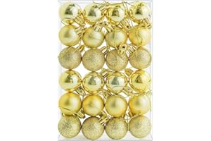SECALIFE 24 Pieces 30 mm Christmas Baubles Shatterproof Christmas Tree Decorations Baubles Mini Hanging Balls for Xmas Tree Holiday Wedding Party Ornaments, Gold