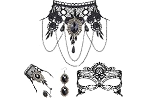 SPHERETRON Gothic Schmuck 4 Stück Gothic Kleidung Damen Gothic Schmuck Set Steampunke Damen Steampunke Accessoires Vampire Choker Kette Damen für Karneval Halloween Part