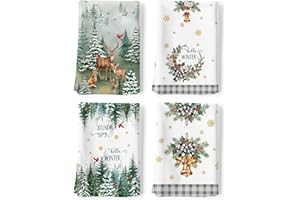Arquiel Natale Bosco Albero Cervos Set Di 4 Strofinacci Cucina Strofinacci Cotone 100% Assorbente Canovacci Cucina Decorazione Regali Di Vacanza 48 Cm X 70 Cm