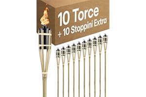 STAR - LINE Fiaccole da Giardino in Bambù 90cm - 10 Torce con 10 Stoppini Extra - Lunga Durata di Combustione - Ricaricabile