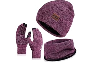 Nertpow Mütze, Schal & Handschuh-Sets für Damen Herren,Touchscreen Handschuhe Winter Beanie Mütze Stricken mit Fleece Gefüttert Schal Halswärmer Geschenk Set