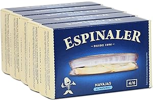Navajas al natural Espinaler - Pack de 5 latas de 4-6 navajas - Conservas Gourmet de navajas - Navajas en conserva para tu aperitivo o para cocinar