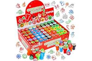 KAHEIGN 54 Pièces Tampons Assortis de Noël, 27 Styles Tampon Auto-Encreur de Dessin Animé Père Noël Flocon de Neige Renne Tampon pour Enfants Bas de Noël Cadeau Sac Rembourrage Fête Faveur