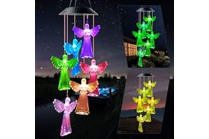 ‎JIAUFU JIAUFU Engel Solar Windspiele für Draußen, Farbwechsel LED Windspiel Glockenspiele, Geschenke für Frauen, Mutter, Großmutter, Windspiel für Garten deko draußen, Hof, Terrasse und Heimdekoration