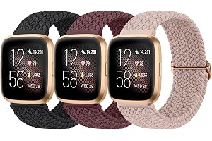 Wanme 3 stycken armband för Fitbit Versa 2/Versa/Versa Lite/Versa SE armband, mjukt justerbart flätat ersättningsarmband, ela