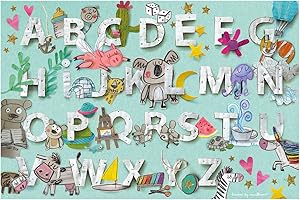 Laroom 14289 Alfombra Vinílica Infantil Diseño Abecedari, Vinilo Antiliscante, Verde, 133x200 cm