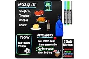 Magnetic Black Dry Erase Board for Fridge - A3 / 43x28 cm - Stain Resistant with 3 Magnetic, Fine Tip Neon Chalk Markers, Erasable Refrigerator Blackboard Kitchen Menu & Grocery List - by Yes4Quality