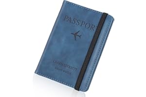 Larkumio Funda Pasaporte Portadocumentos Viaje, Porta Pasaportes para Viaje con Bloqueo RFID, Cuero de PU Porta Documentos para Mujer Hombre Accesorios de Viaje (Azul)