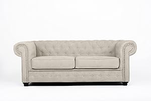 SOFAS AND MORE Chesterfield Style Corner Sofa Set 3+2 Seater Armchair Cream Fabric (2 Seater)