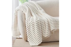 BEDELITE Fluffy Fleece Throw Blanket - Cream White Sofa Throw Soft Cosy Warm Small Blankets for Single Bed, Gifts for Women