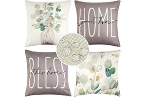 ETOLISHOP Juego de 4 Fundas de Cojín Exterior Impermeable Lino Jarrón de Hojas Verdes Patrón Decoración Cuadrado Fundas de Almohada del Sofá Cubierta Estar Dormitorio Sala de Estudio Jardín 45x45