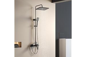 Duscharmatur Komplettset, YOOZENA Regendusche mit Armatur, Duscharmatur Schwarz, Duschsystem mit Regendusche, Duschkopf mit 3 Strahlarten, Duschstange