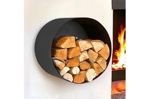 DanDiBo Vedhylla, inomhus, metall, svart, rund, vägg, 50 cm, vedställ med bakvägg, 96433, väggmonterad, hängande träkorg, ved