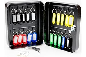 ABN Finest Key Cabinet Holder Safe Box Store Lockable Wall Mounted Metal with 20 Keys Tags - Black