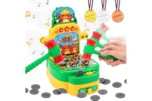 Joellfuner Juguete de Martillo, Mini Juego Arcade Electrónico, Golpea Topo Juego con 2 Martillos+6 Monedas+3 Medalla, Juguetes Interactivos Martillados para Niños y Niñas de 3 a 6 Años