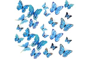 CAVSPKART 24PCS 3D Butterfly Wall Sticker,Double Layer Butterflies Decals for Walls,3D Butterfly Decorations for Home,Bedroom Accessories,Wedding,Party & Flower Decoration (Blue)