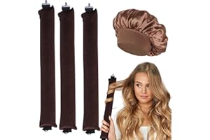 MPXEAVG 3 Pcs Heatless Hair Curler, Arricciacapelli Durante la Notte, Ricci Senza Calore con Ganci, Riccioli Senza Calore, Riccioli Grandi (Marrone + Berretto da notte)