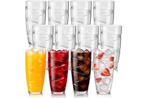 HEFTMAN Juego de 12 vasos de plástico acrílicos de 550 ml con diseño de remolino, vasos de plástico reutilizables apilables para jardín, picnic, camping, barbacoas, fiestas o uso diario (transparente)