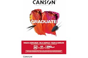 Canson Graduate Huile et Acrylique, album per olio e acrilico,collato lato corto,A4,20 fogli,non telata,290 g/m, bianco