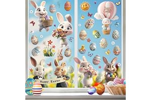 KIKISML 106 adesivi per finestre pasquali, decorazioni pasquali per finestre con simpatico coniglietto 3D in stile cartone animato e uova di Pasqua, decalcomania statica su entrambi i lati per