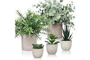 Duscdesp Set of 5 Artificial Plants Indoor,Fake Plants Indoor Decorative Artificial Plants in Pots Succulents Plants Faux Plants,Plastic Plants Fake Plant for Office Desk Bedroom Home Decor