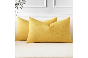 JOTOM 2 Federe Cuscini Divano 30x50cm Copricuscini in Lino Giallo Decorativo per Soggiorno e Letto
