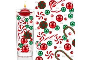 SHOWHEEL Juego de 6054 rellenos de jarrones de Navidad, perlas flotantes, bastón de azúcar y caramelos redondos de plástico, perlas de agua transparentes, para rellenar jarrones, decoración navideña flotante